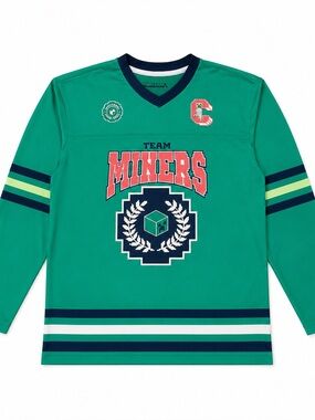Minecraft Team Miners Long Sleeve Green Performance Jersey Youth Medium